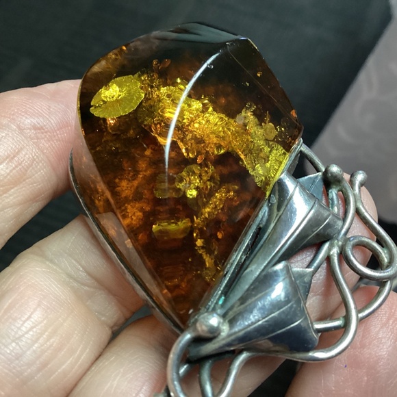Vintage Amber  Sterling Silver Pendant/Chain  HUGE. I MEAN HUGE. STUNNING - Picture 14 of 14